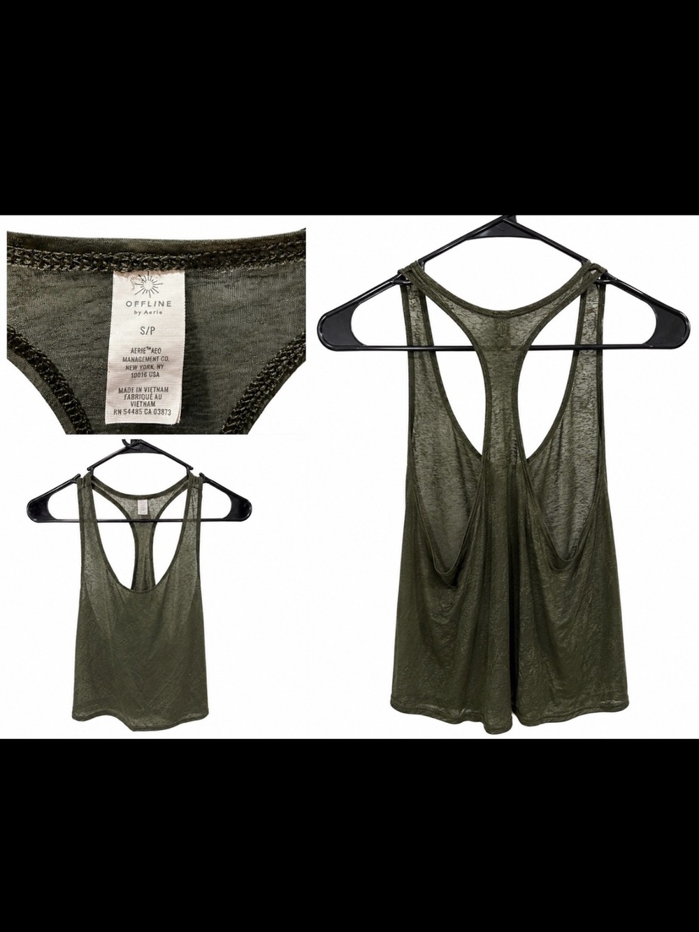 aerie Olive Green Sheer Racerback Tank Top